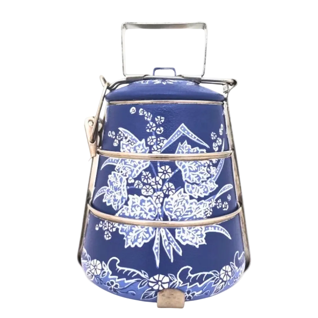 Hand-painted batik rantang – 3-tier stainless steel tiffin lunch box by Jajoo