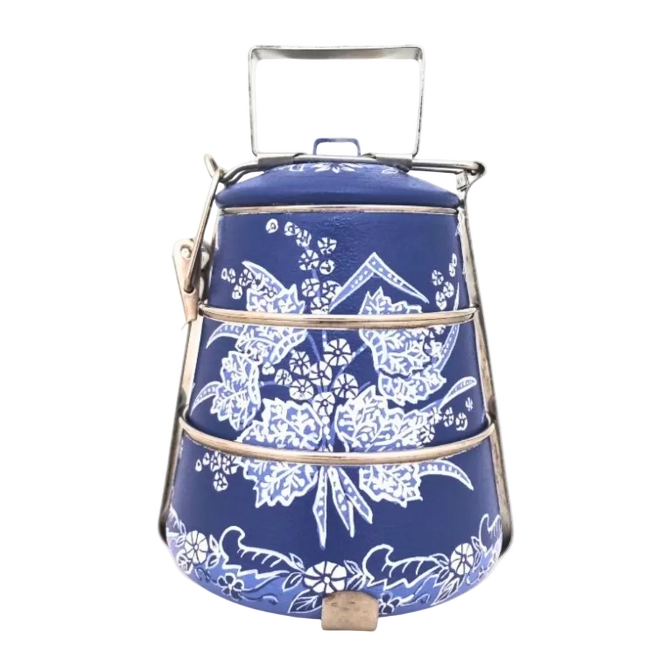 Hand-painted batik rantang – 3-tier stainless steel tiffin lunch box by Jajoo