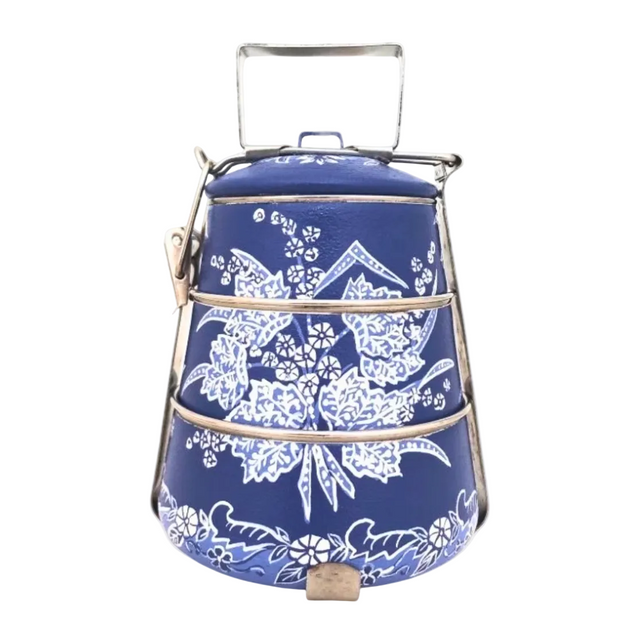 Hand-painted batik rantang – 3-tier stainless steel tiffin lunch box by Jajoo