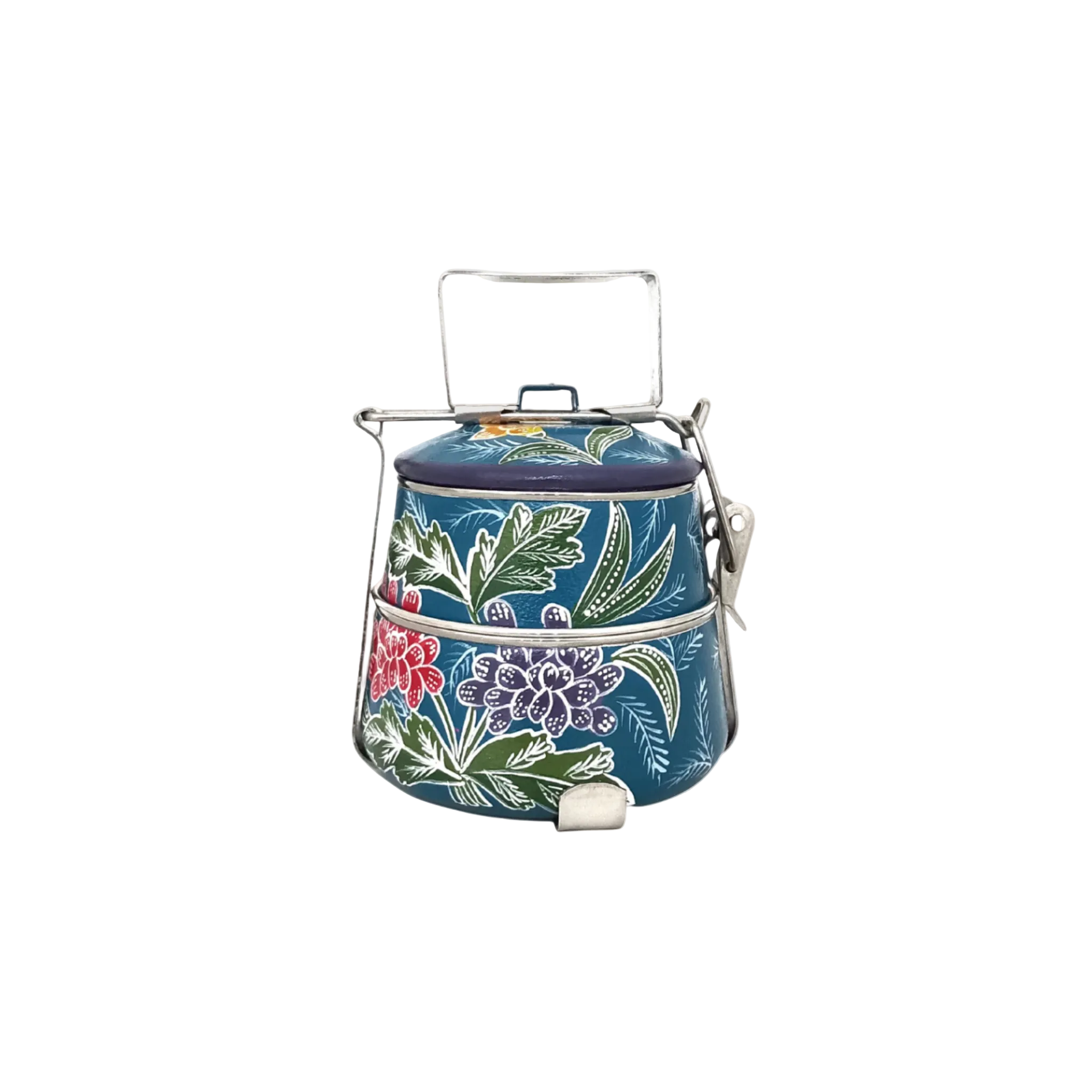 Rantang hand-painted 2-tier tiffin from Central Java – Antique Ivory with batik-style motif