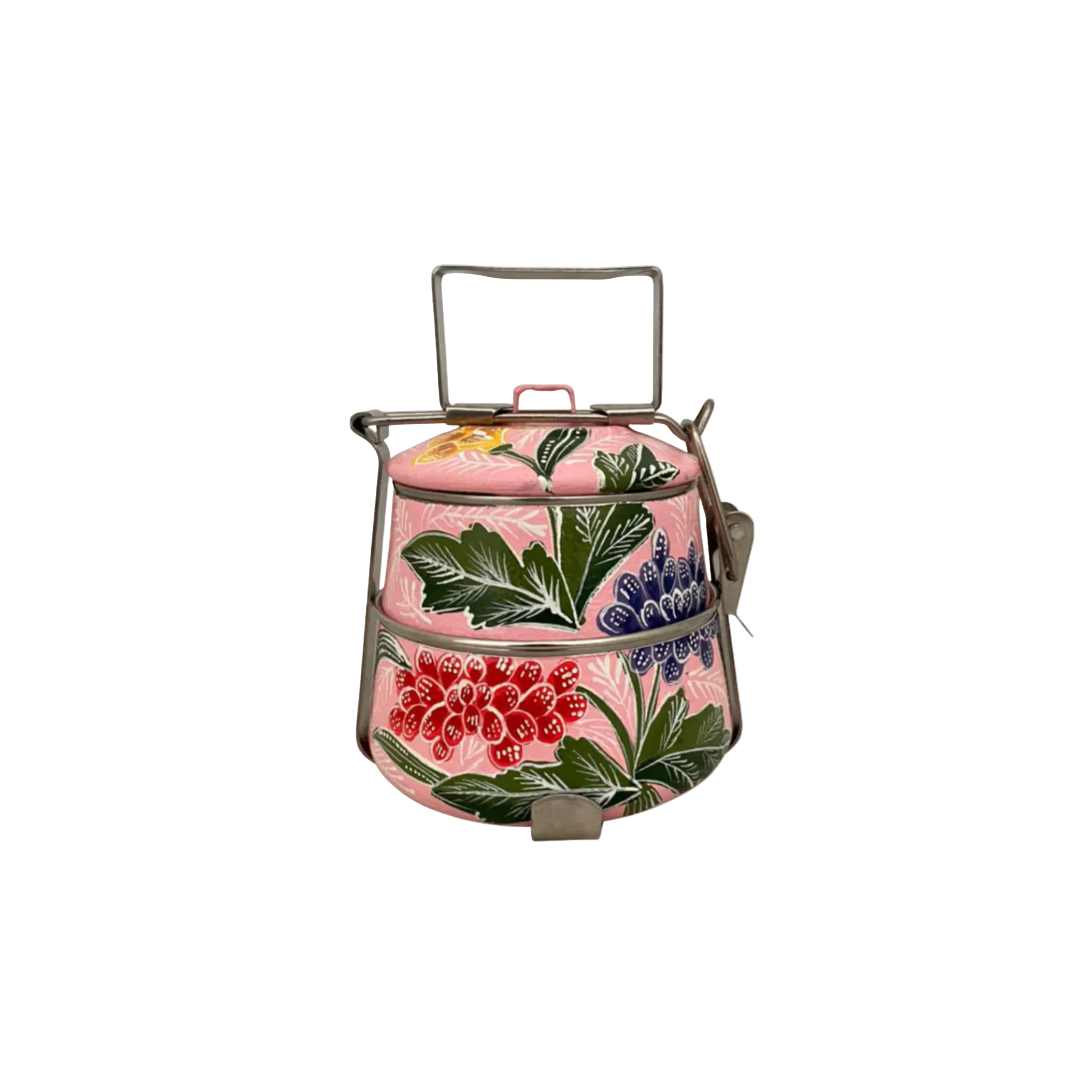 Rantang hand-painted 2-tier tiffin from Central Java – Porcelain White with blue motif