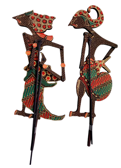 Srikandi and Arjuna hand-carved wayang figure set from Yogyakarta — Jajoo