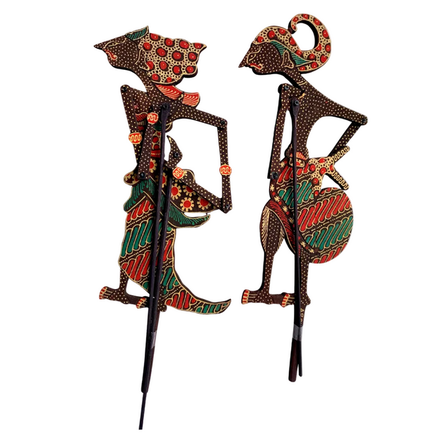 Srikandi and Arjuna hand-carved wayang figure set from Yogyakarta — Jajoo