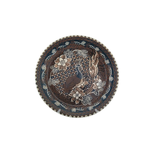 Handbemaltes Serviertablett mit Batik-Motiv in warmen Brauntönen, Vorderansicht