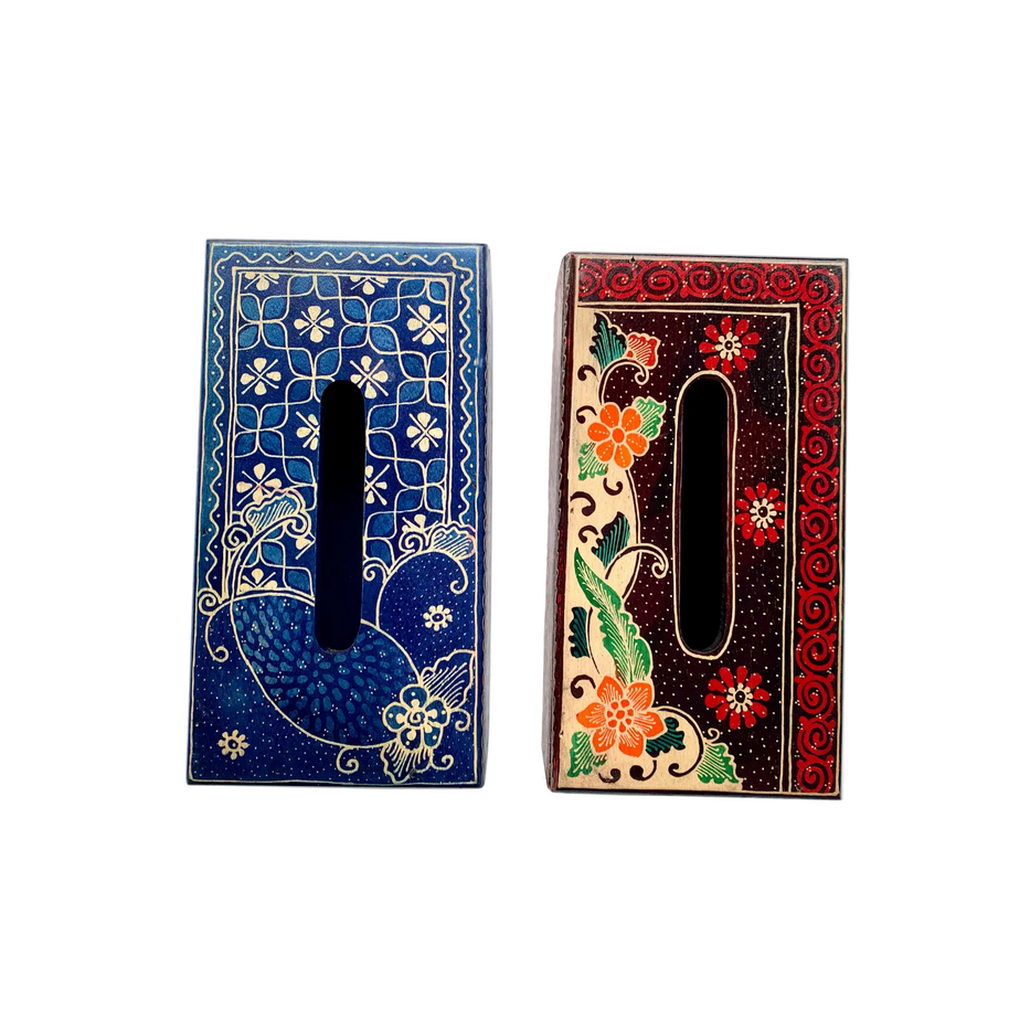 Teduh handcrafted Indonesian wooden tissue box, front view showing natural wood grain