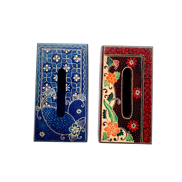 Teduh handcrafted Indonesian wooden tissue box, front view showing natural wood grain